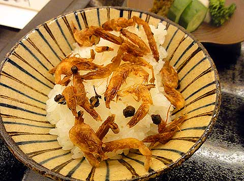 Kaiseki: Rice finale with small shrimps