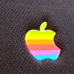 apple mac portable. Apple logo circa 1989.