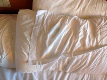 Hotel room gripes: Slippery pillow material makes pillowcases slide off. Too-small pillowcases are just as bad.