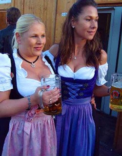 Women wear dirndls: long or mini; racy or demure; traditional, sequined, or alt.