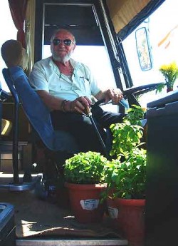 Bus driver in a bus garden.