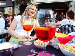 Campari aperitifs at Italian happy-hour.