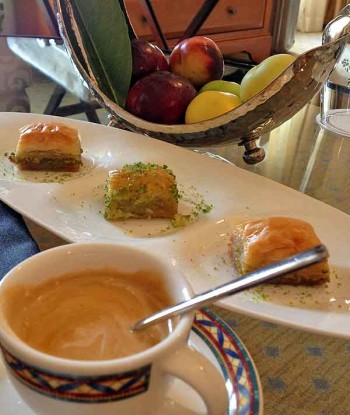 At the Four Seasons Sultanahmet, ave your coffee with luscious baklava, delivered in the afternoon. We also got a bowl of exquisite fresh figs.