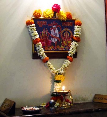 An alter at the hotel front desk.