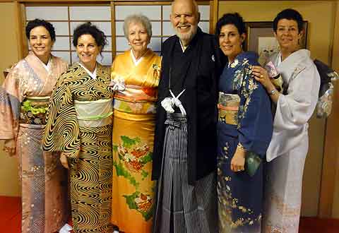 Kimono-clad and uneasy, an hour after the earthquake.