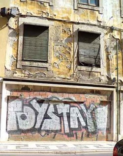 Not all graffiti is this colorful. Many buildings are this dilapidated.