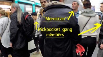 Paris pickpockets: When a train pulled in the gang dispersed, each to his own mark. Meanwhile, another pickpocket, not part of this gang, arrived and got on the train beside us.