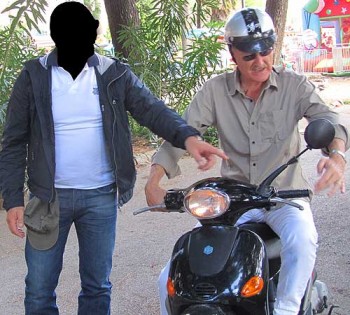 The pickpocket must remain unidentified for now. Last year, he let Bob go for a spin on his bike.