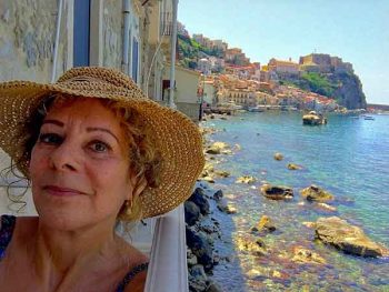 From our balcony at Laura’s B&B in Chianalea di Scilla. The beach resort of Scilla is behind the giant rock in the distance.