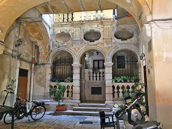 The interior courtyard entry of Sisters Residence in Bari, Italy.