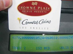 Hotel loyalty card and data showing on skimmer