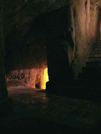 The stairs and tunnel we found to escape the locked refectory.