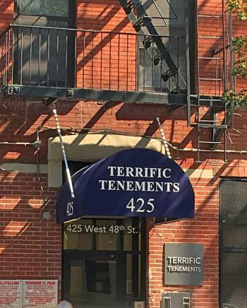 Terrific Tenements, an apartment building in Hell's Kitchen, New York City; bike stripped by thieves