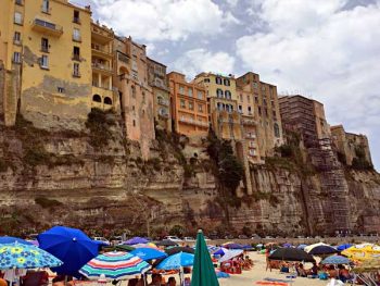 Beautiful Tropea, as seen from the beach. The town is way up there.