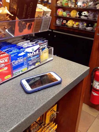 Easy stealing: An employee's personal phone left unattended in a shop.