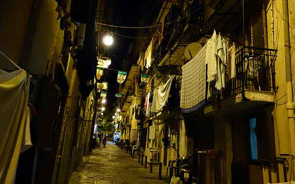 Naples lane at night