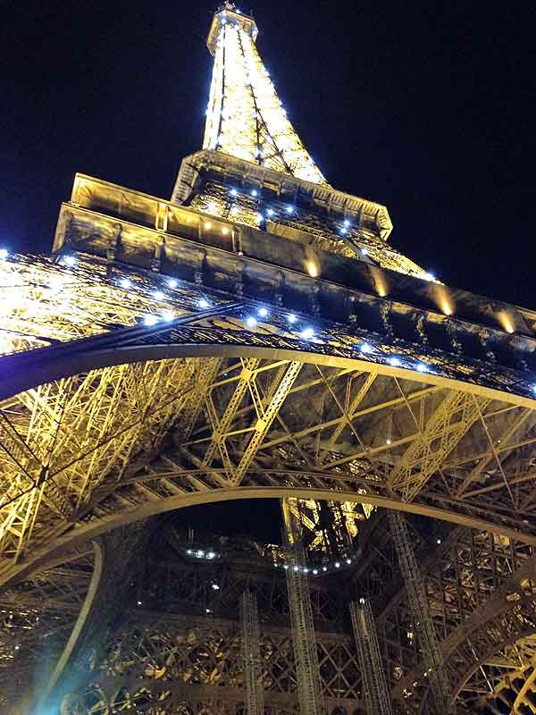 Eiffel Tower pickpockets. Gone at night. No crowds, no pickpockets, no entry.